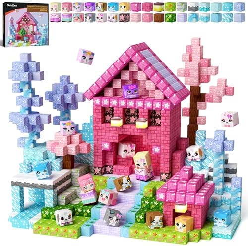 Magnetic Blocks — GobiDex 100PCS Kids Pink Princess Castle Building Blocks Set, Enchanting Cottage with Cute Pets for Girls Age 3+, STEM Sensory Building Toy for Toddler Birthday Gift - Image 1