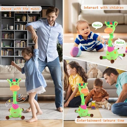 LUKETURE Dancing Talking Singing Green Giraffe Toy Stuffed Plush, Interactive Stuffed Animal Toy, Musical Giraffe Plush with Record & Repeat, Sings 10 Songs, LED Lights - Thumbnail 6