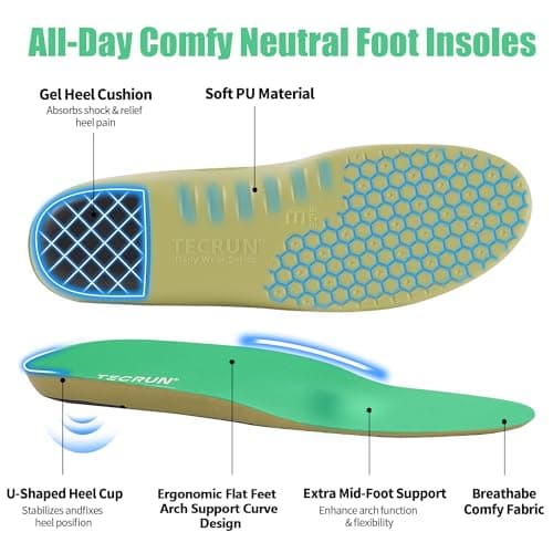 Plantar Fasciitis Relief Insoles Orthotic Arch Support Inserts Women Men - 8 in 1 Foot Pain Relief Shock Absorb Work Boot Shoe Insoles 4 Arch Types for Your Best Fit & All-Day Comfort Support - Thumbnail 5