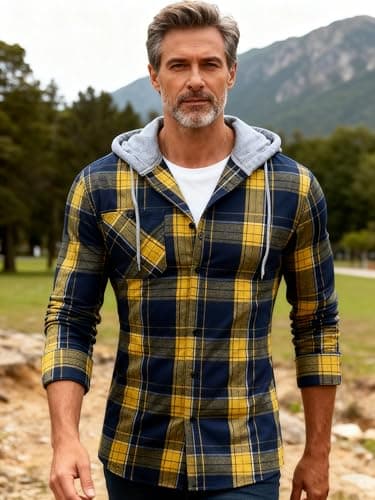 3-Pack Men's Plaid Hooded Button-Up Shirts Long Sleeve Cotton Hoodies Loose Fit Casual Tops Flannel Shirt - Thumbnail 3