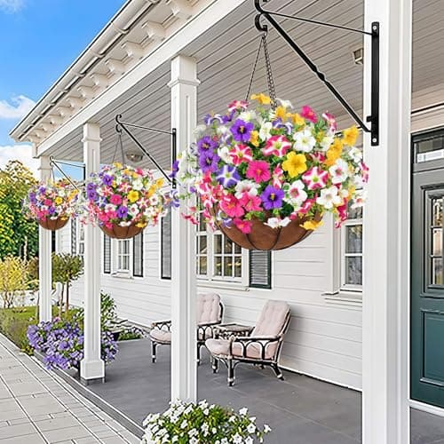 ICX 12PCS Artificial Flowers for Outdoors, Artificial Petunias with Eucalyptus, UV Resistant, Fake Flowers for Outside for Pot, Front Door, Porch, Yard, Patio, Window Box, Hanging Basket (12pc Mix - Thumbnail 5