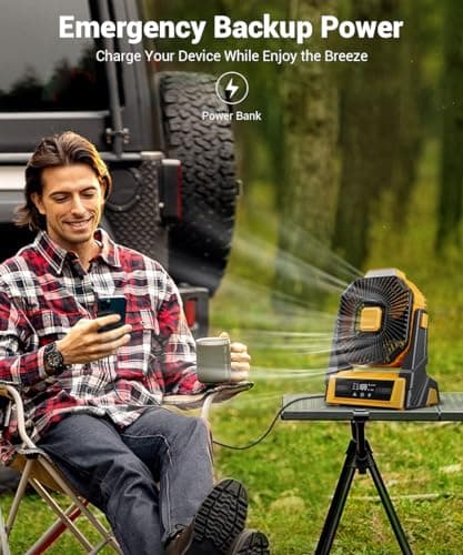 KopBeau Portable Camping Fan with Lights, 20000mAh Rechargeable Battery Operated Fan, Battery Powered Outdoor Beach Tent with 3 Speeds & Hook, Personal USB Table for Camping Accessories - Thumbnail 4