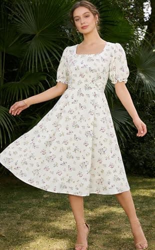 Belle Poque Apricot Orange Vintage Milkmaid Wedding Guest Dress 2026 Summer Square Neck Puff Sleeve Sun Dress XXL - Thumbnail 4
