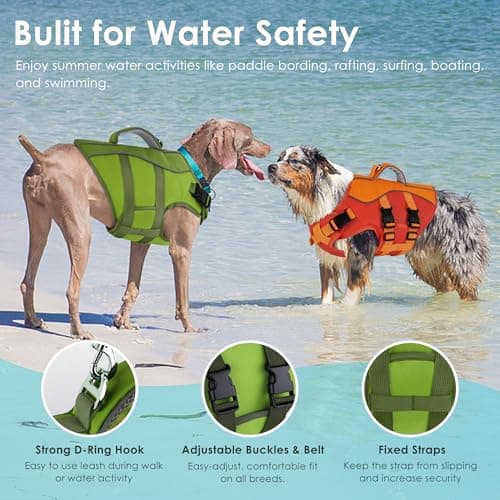 Dog Life Jacket, High Buoyancy Dog Life Vest with Handle for Swimming Boating, Adjustable Swimming Vest with Reflective Trim for Small Medium Large Dogs - Army Green, L - Thumbnail 3