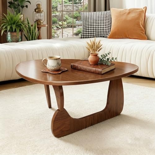 Mid Century Modern Solid Wooden Coffee Table,Small UniqueTriangle Wood Center Tables, Sturdy TeaTable Suitable for Living Room Bedroom Balcony Patio Walnut