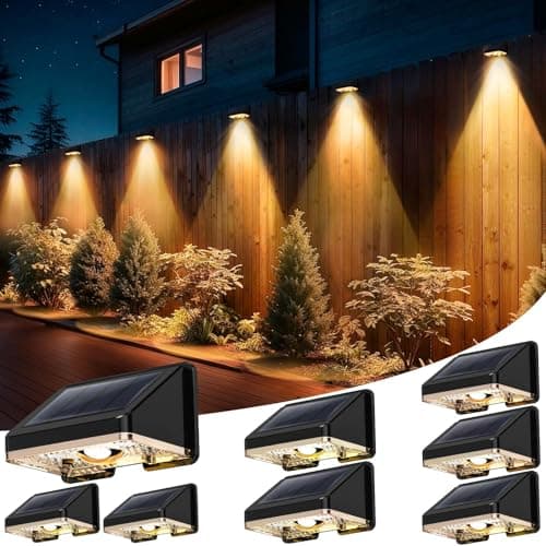 Inletideas Solar Fence Lights Outdoor 8-Pack | IP67 Waterproof Wall Lights | Dusk to Dawn Auto-On/Off, Easy to Install | Decorative Solar Lights for Deck, Patio, Yard, Step, Garage, Pool (Warm White) - Image 1