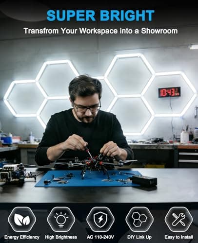 Hexagon Garage Lights: Hexagon led Gym Lights 26520LM DIY Car Detailing Ceiling LED Shop Light for Basement Warehouse Workshop Barbershop Car Care Wash Room Auto Beauty Exhibition Hall 5 Grids 6500K - Thumbnail 3