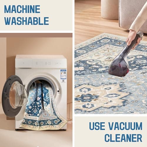 HiChiclife Runner Rug, Traditional Vintage Long Rug for Hallway Kitchen,5'x 7' Blue - Thumbnail 5