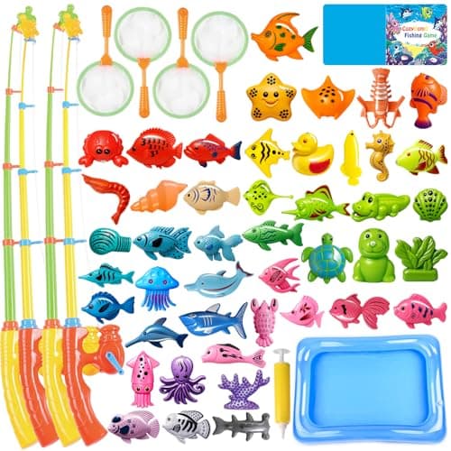 CozyBomB™ Magnetic Fishing Toys Game Set for Kids | Water Table Bathtub Kiddie Pool Party Pole Rod Net, Outdoor Plastic Floating Fish, Toddler Bath Color Ocean Sea Animals Birthday Gift Age 3-5 6 4-8 - Image 1