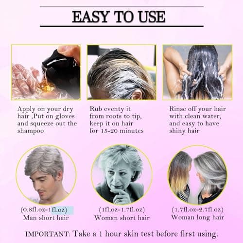 Dark Black Hair Dye Shampoo Instant 3 in 1 for Gray Hair Coverage - Herbal Formula, Semi-Permanent Hair Color in 10 Minutes, Lasts 30 Days, 100% Grey Coverage Shampoo for Men & Women (16.9 Fl Oz) - Thumbnail 6