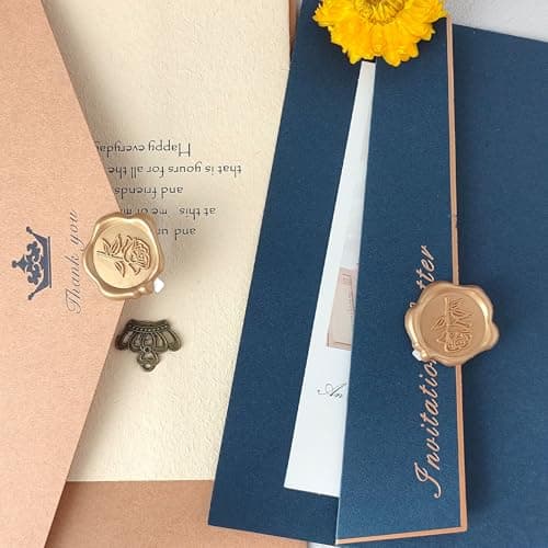 Pilloze Wax Seal Stickers - 3D Rose Wedding Invitation Envelope Botanical Seal Stickers, 50 Pcs Self- Adhesive Light Gold Stickers, Perfect for Invitation, Christmas, Gift Wrapping, Wedding, Party - Thumbnail 6