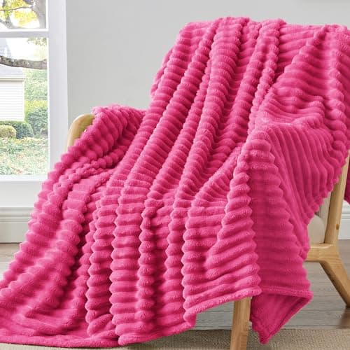 BEDELITE Twin Blanket for Couch & Bed, 300GSM Soft & Warm Fleece Blanket, Decorative and Giftable Striped Hot Pink Blankets for Women, Men, 60"x80" - Image 1