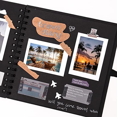 Vienrose Scrapbook Photo Album with Corner Stickers 12x12 inches DIY with Cover Photo Pocket 80 Pages Silk Ribbon Hardcover Album for Guest Book Wedding Baby Shower Christmas Black - Thumbnail 2
