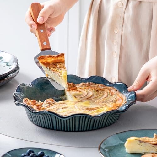 vancasso Ceramic Pie Pan for Baking, 9 inch Deep Pie Plates for Apple Pie, Pot Pie, Tart and Quiche, Reactive Glaze Fluted Pie Pans, Large Pie Dish with Ruffled Edge, Green, STERN Series - Thumbnail 6