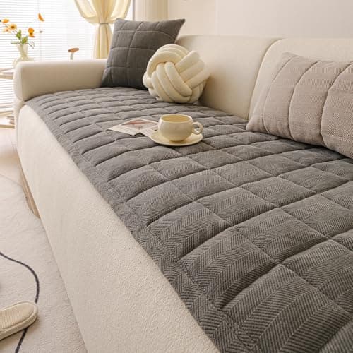 WUJUWUSHU Couch Covers for Dogs, Non-Slip Washable Sofa Covers for 3 Cushion Couch, Soft Comfortable Pet-Friendly Furniture Protector for High Traffic Living Rooms (Gray, 27.6''x82.7'') - Thumbnail 2
