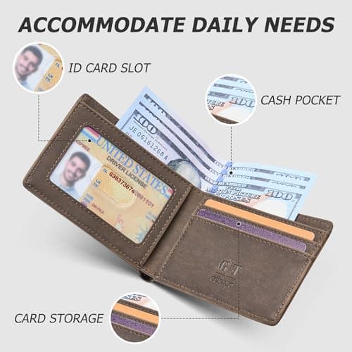 Gostwo Mens Wallet RFID Blocking Slim Minimalist Bifold Wallet with ID Window & Business Card Holder, Thin Front Pocket Design, Stylish Wallet for Men, Teen, Boyfriend, Husband - Thumbnail 2