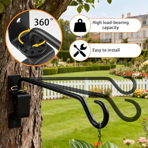 12 Inch Swivel Plant Hanger 2 Pack – Heavy Duty Wall Mount Plant Brackets with 360° Adjustable Hook, Rust-Resistant Metal Outdoor Plant Hangers for Flower Baskets, Bird Feeders, Lanterns & Wind Chimes - Thumbnail 3