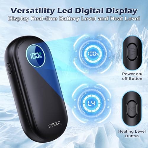 Rechargeable Hand Warmers, Dual-Sided Electric Hand Warmers with LED Display & Flashlight, 4 Levels Fast Heat, Portable Handwarmers for Christmas, Hunting Essentials, Camping, Gift for Men, Women - Thumbnail 4