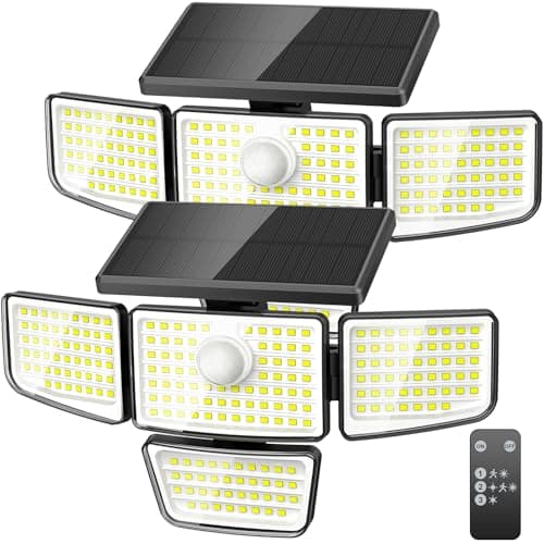 Adewalk 3000LM Solar Outdoor Lights - Upgraded 2Packs 4 Heads 188 LED Security Lights with Motion Sensor Lights, IP65 Waterproof 270° Wide Angle Flood Wall Lights for Home Darkroom Backyard - Image 1