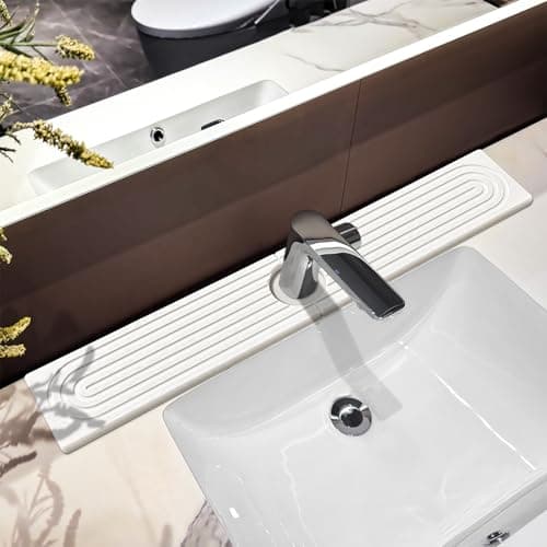 Stone Faucet Mat For Kitchen Sink, 23.6" Diatomite Quick Drying Stone Mat For Kitchen Sink, Sink Splash Guard, Super Absorbent, Sink Stone Quick Dry Around Faucet For Bathroom Counter (White) - Image 1
