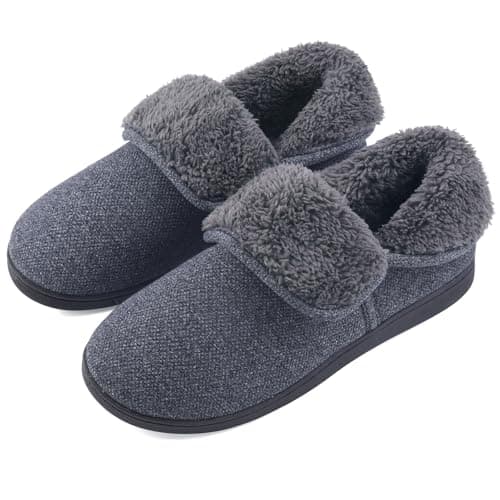 VANSARTO Men’s Knit Bootie Slippers Warm Fold-Over Ankle Collar Plush Fleece Lined Memory Foam House Shoes Cozy Winter Non-Slip Indoor Outdoor Slippers for Men, Dark Blue, Size 9 - Image 1