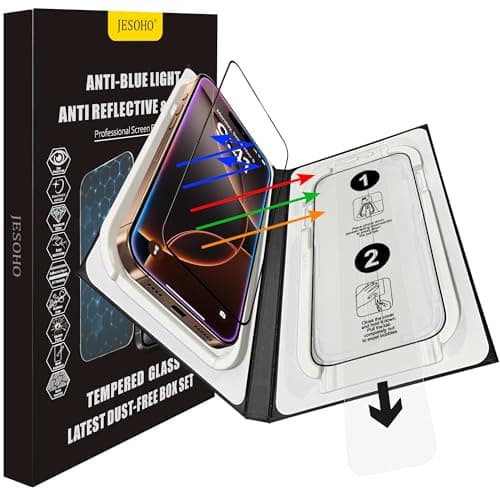 JESOHO Anti Glare Screen Protector for iPhone 16 Pro Max Blue Light Block, Anti-Reflective Shatterproof HD Tempered Glass with Easy Installation Tray,Touch Sensitive, 9H, Anti-Scratch,2 Pack - Image 1