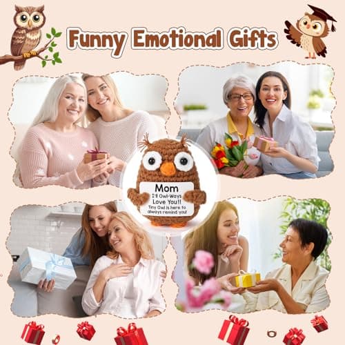 Hweijm Gifts for Mom Valentines Birthday from Daughter Son, Funny Crochet Owl Valentines Day Birthday Gift for Mama Bonus Step Mother in Law, I Love You Mom Gift Handmade Emotional Owl Support Decor - Thumbnail 6