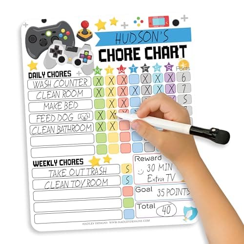 Hadley Designs Magnetic Chore Chart for Kids – Reward Chart for Kids, Dry Erase Responsibility Board for Children at Home, Fridge Behavior Tracker for Daily Weekly Task, Video Game Toddler Chore Board