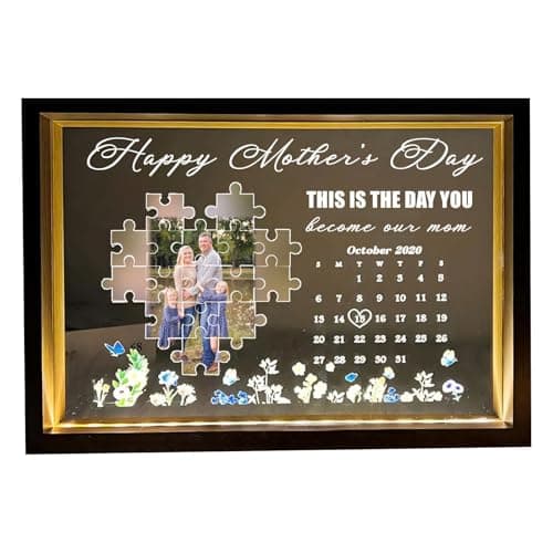 CraffBase This is The Day You Become A Mom Light Frame Personalized Family Photo Picture Frame Light Box LED Night Light for Mom Grandma Mother's Day Birthday - Image 1