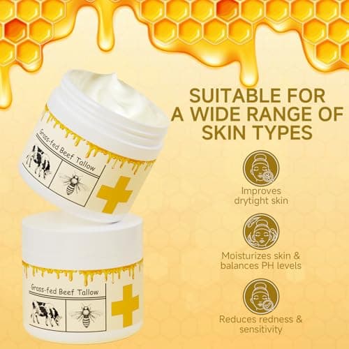 mkzea Beef Tallow for Skin, Beef Tallow, Tallow and Honey Cream, Grass Fed Beef Tallow, Whipped Beef Tallow for Face Moisturizer for All Purpose with Raw Honey Tallow Balm, 2 packs - Thumbnail 2