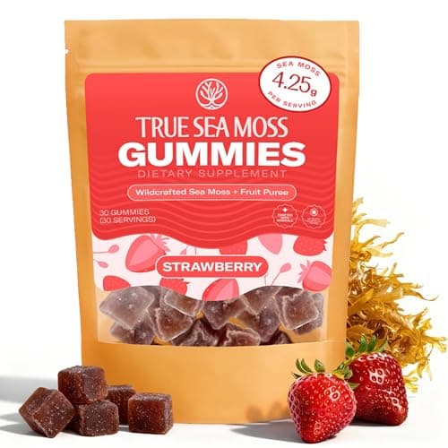 True Sea Moss Gummies – Sea Moss Dry Gel – Raw & Wildcrafted – Sweetened with Organic Coconut Sugar & Real Strawberry Purée – 30 Gummies (30 Servings) - Image 1