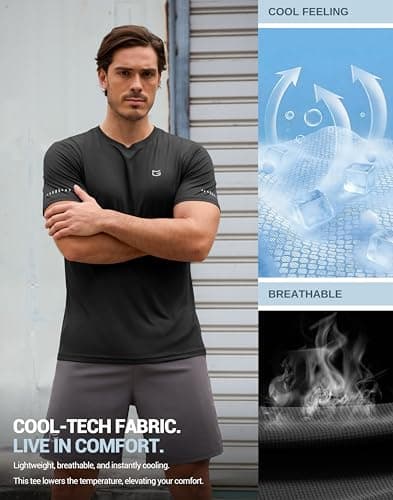 Men's Workout Breathable T-Shirts Dry Fit UPF 50+ Sun Shirts Quick Dry Cooling Tee for Athletic, Running, Hiking (Black, 2XL) - Thumbnail 4