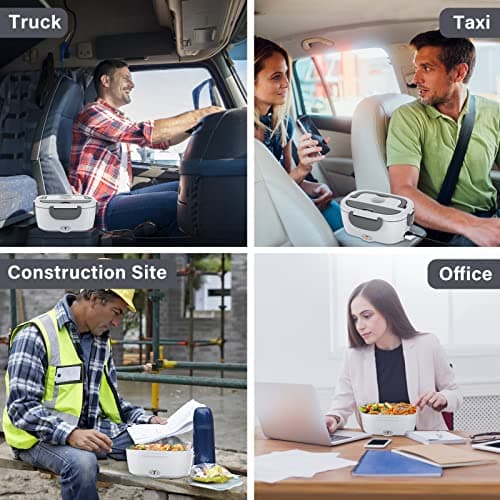 Vabaso Electric Lunch Box Food Heater, 80W Electric Heating Lunch Boxes Lunch for Car/Men/Adults/Home/Work, 1.5L Removable 304 Stainless Steel Container, 110V/12V/24V, with Fork & Spoon - Thumbnail 4