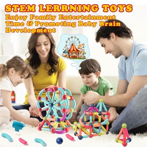 Titrot Magnetic Blocks Kids Toys, Magnetic Building Sticks STEM Educational Sensory Toy Preschool Learning Montessori Toys for Toddlers Boys Girls Ages 3-8 with 1 Car - Thumbnail 2