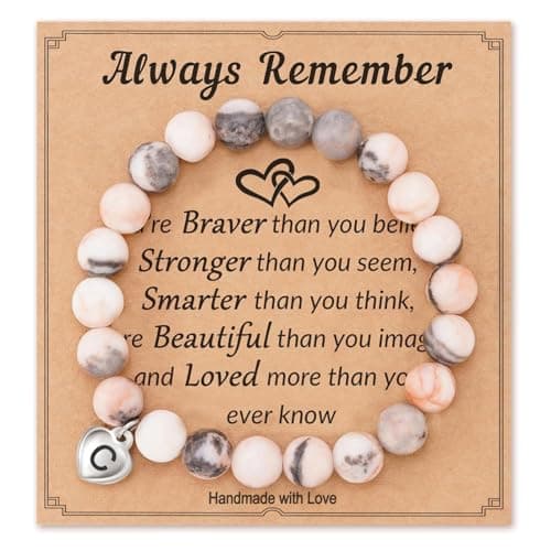 Fmeida Inspirational Gifts for Women - C Initial Charm Natural Stone Stretch Bracelets, Personalized Mother's Day Gift for Mom Teacher Appreciation | Always Remember - Image 1