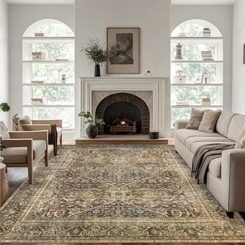 Ruicharm Washable 8x10 Area Rug: Vintage Brown Rugs for Living Room Bedroom Dining Room Office Indoor - Soft Non-Slip Large Carpet Home Decor - Oriental Dark Brown - Image 1