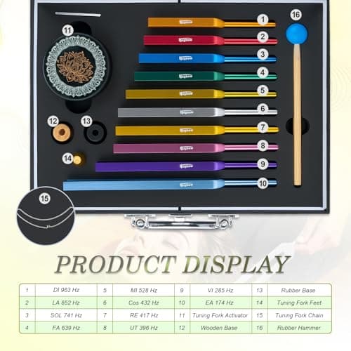 Hugbow 10 PCS Unweighted Tuning Fork for Healing Set, Multi-Color Chakra Tuning Forks, Aluminum Alloy Solfeggio Tuning Forks with Activator & feet (174-963Hz) for Sound Healing - Thumbnail 5