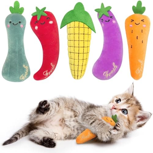 ETEKYER Catnip Cat Toys, 5 Pack, Plush Cat Nip Toys for Indoor Kitten Kitty, Interactive Cat Kicker Chew Safe Teeth Cleaning Toys, Fun Vegetable Shape - Image 1