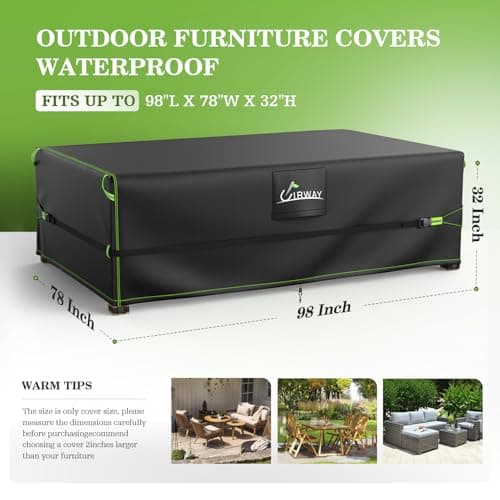 UIRWAY 600D Patio Furniture Covers-Upgraded 5 Layers Tough Oxford Fabric Waterproof Outdoor Table Cover for Heavy Duty Table and Chairs with Triple-Layer Windproof Design Fits 98" L × 78" W × 32" H - Thumbnail 2