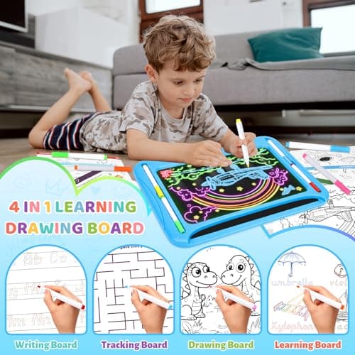 LED Drawing Board, Magic Kids Toys for Boys 4-6, Christmas Birthday Gifts, Light Up Tracing Pad, 9 Double-Sided Cards, 6 Markers, Glow in The Dark Doodle Writing Tablet, Learning Toy Arts Crafts Kits - Thumbnail 4