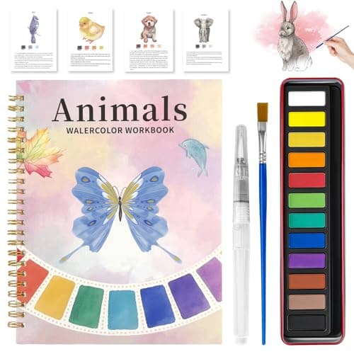 Watercolor Workbook, Watercolor Coloring Book Beginner Friendly Painting kit for Adults, 12 Colors Water Color Paint with Palette & 2 Brush, Exploration Gift (Animals) - Image 1