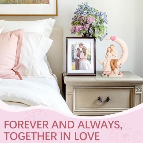 Vofstand Ivory Gifts for 14th Anniversary - Wedding Figurine Gifts for Couple Wife Her Girlfriend, Couple on Moon with Dove Resin Statue Romantic Gift for Valentine's Day Anniversarys - Thumbnail 6