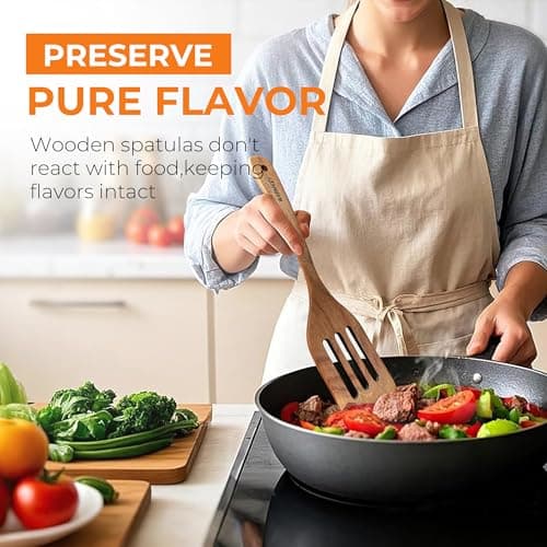 WARMKEY Natural Acacia Wood Spatula Set of 3, Nonstick Pan Safe Multipurpose Wooden Cooking Spatulas, Eco-Friendly Scratch-Proof Heat Resistant with Hanging Holes - Thumbnail 2