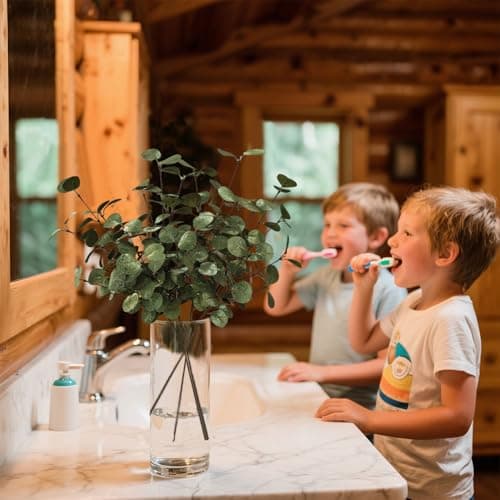 siqifloral 4PCS 24" Gold Green Metallic Artificial Eucalyptus Stems Real Touch Faux Eucalyptus Leaves for Vase Decoration, Living Room Decor, Christmas Home Centerpieces - Thumbnail 5