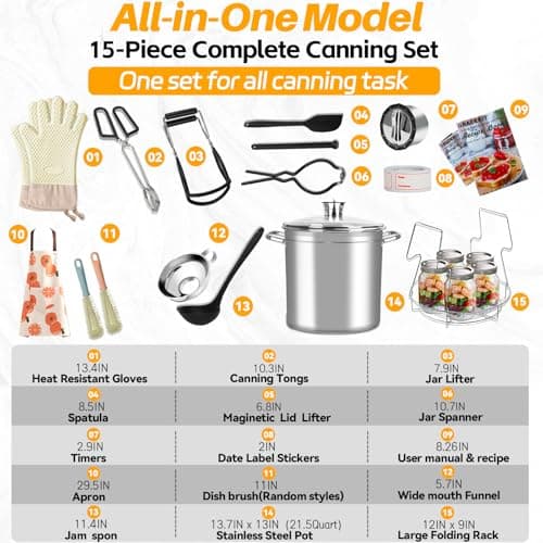 GraceKit Canning Supplies Starter Kit - Stainless Steel Canning Pot with Rack and Lid,Beginners Stainless Steel Canning Tool Set Includes Funnel, Ladle & Measuring Cups 21.5 Quart - Thumbnail 2