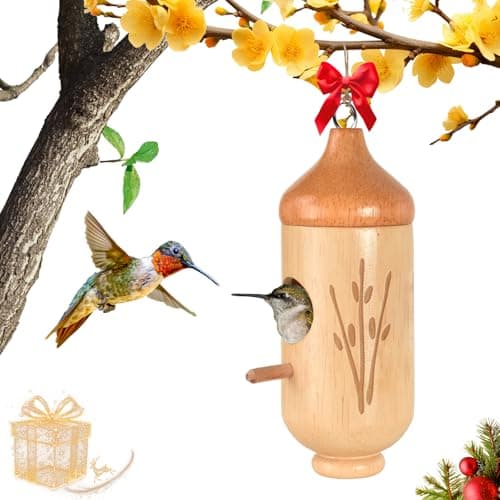 Hummingbird House, Solid Wood Hummingbird Houses for Outside-Exquisitely Handcrafted Birdhouse with Ribbon and String Hanging Kit, Durable Garden Decor, Perfect Gardening Gift(Style-F, 1 Pack) - Image 1