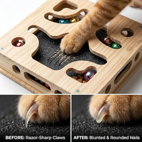 EIODEAR Cat Nail File Scratcher with 3 Sandpaper Pads, 4 Bell Balls, 8 Screw, Solid Wood Cat Scratch Puzzle Enrichment Box Nail Filer Box Toy to File Nails, Cat Treat Box for Treat-Motivated Cats - Thumbnail 5