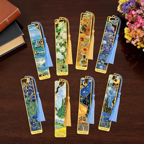 KInsound 8pcs Metal Bookmarks with Tassel, Golden Van Gogh Monet Oil Painting Theme Cute Book Markers for Reading Women, Men, Kids, Book Lovers, Reading Accessories Gifts for Book Lovers - Image 1