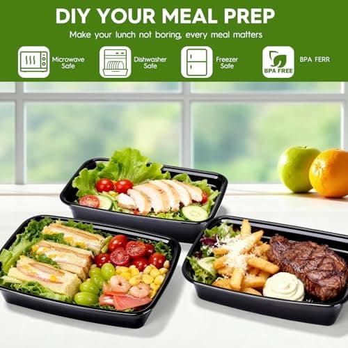 Glotoch 50 Pack (100-Piece) 32 oz 1 Compartment Meal Prep Containers with Lids, Plastic Food Storage Containers for Lunch, Microwave, Freezer, and Dishwasher Safe Take out Containers - Thumbnail 4