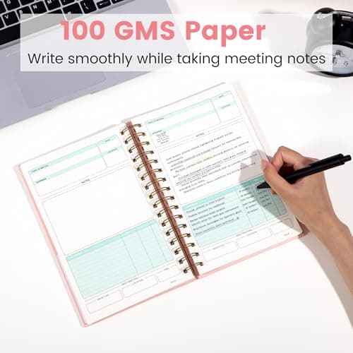 Yoment Meeting Notebook for Work with Action Items Hardcover Spiral 5.5X 8.5 Office Project Planner for Women Men Meeting Notes Notebooks for Work, Pink - Thumbnail 6